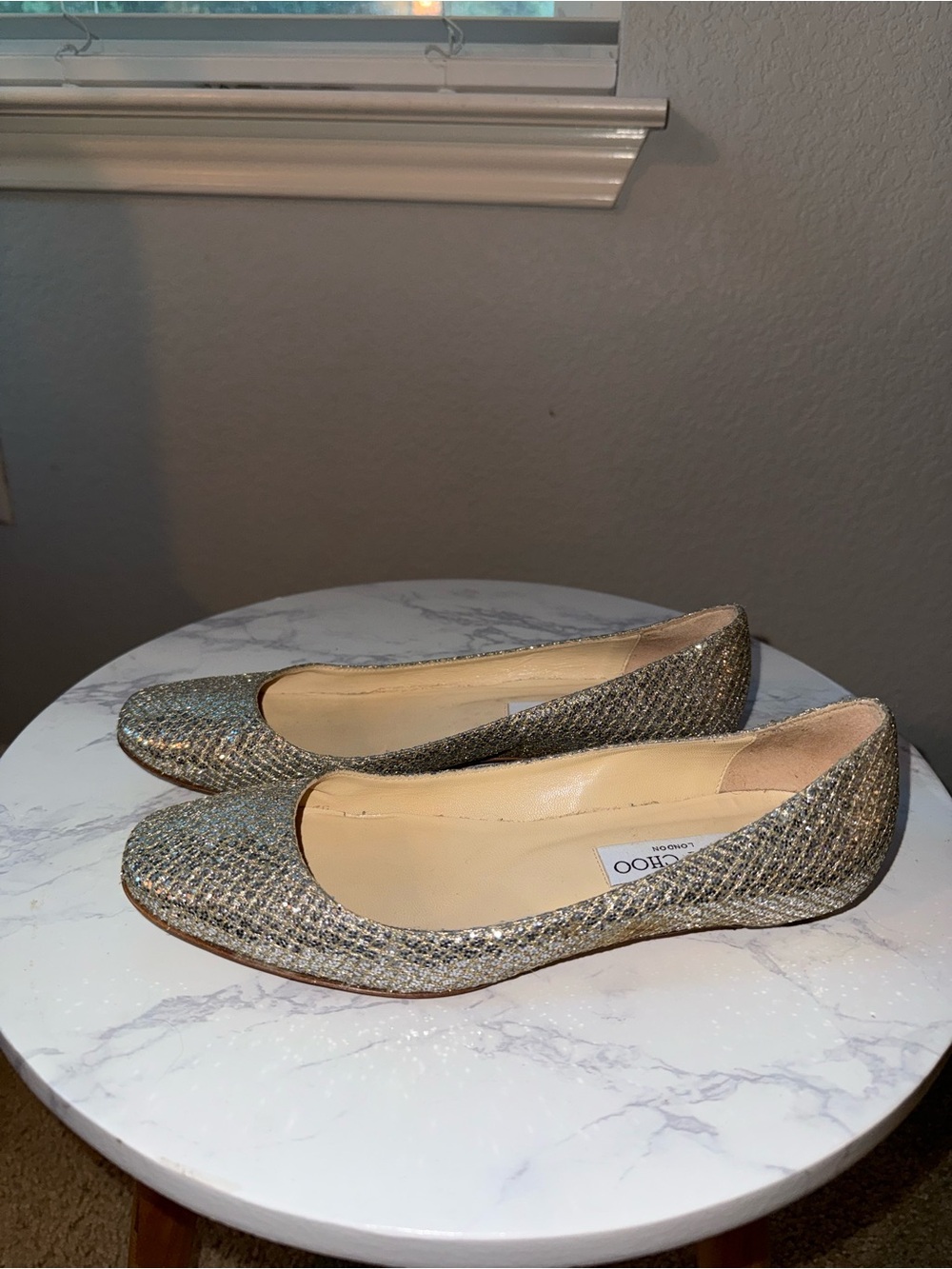 Jimmy Choo Glitter Woven Ballet Flats in Metallic Silver - Picture 2 of 6